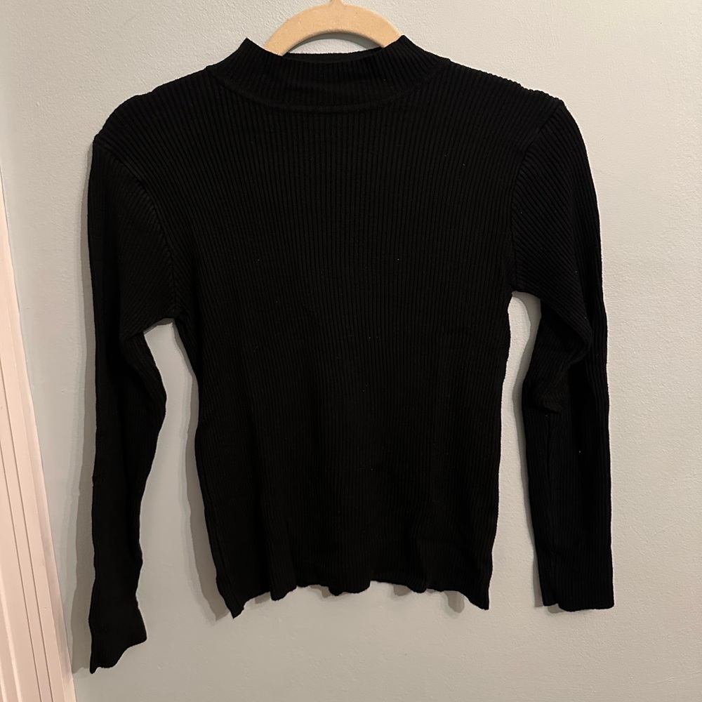 Black Ribbed Mock Neck Women's Top